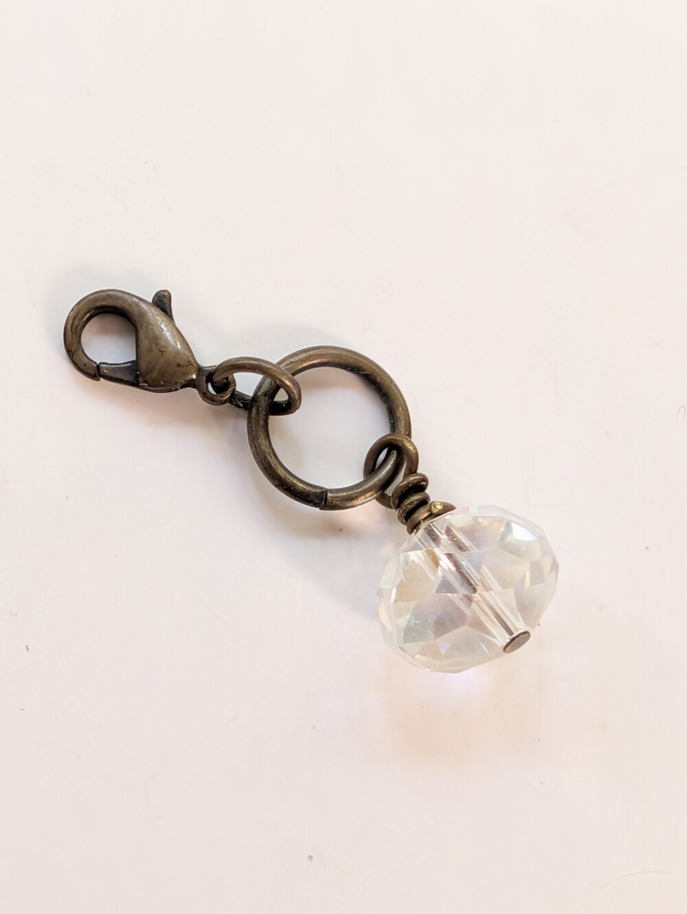 Vintage Brass Tone Faceted Glass Crystal Beaded Mini Pendant Bracelet Charm